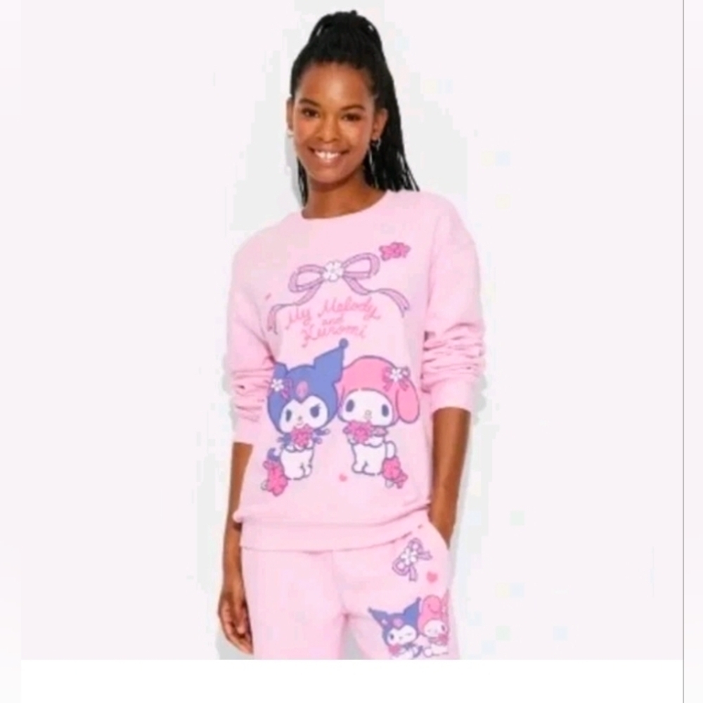 Hello Kitty My Melody and Kuromi Graphic Sweatshirt Women's Pink